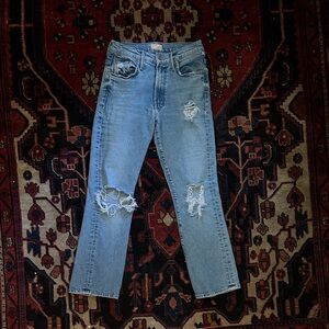MOTHER insider ankle distressed straight leg jeans